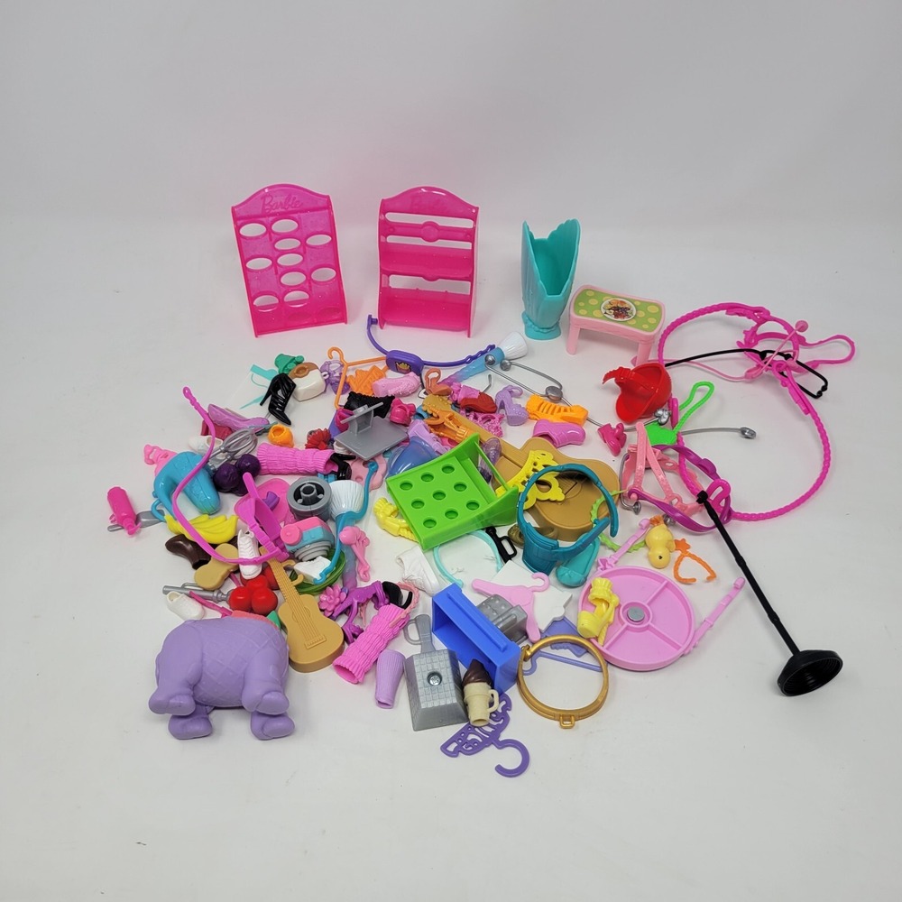 Barbie Lot Of Accessories Hangers, Furniture, Boots, Shoes, Heels, Guitar, Scope